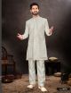 White B Brocket Jacquard Indo-Western For Men