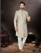 Grey BlackBerry Jacquard Indo-Western For Men