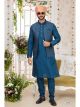 Blue Men 3 Pcs Jacket Kurta Set