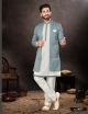 Pastel Blue Victoria Jacquard Indo-Western For Men