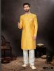 Yellow P Silk Indo-Western For Men