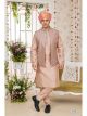 Beige Men 3 Pcs Jacket Kurta Set