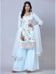 Sky Blue Designer Embroidered Palazzo Suit