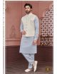 Cream & Powder Blue Kurta Pajama With Modi Jacket