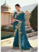 Teal Floral Embroidery Fancy Saree