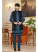 Shaded Blue 3 Pcs Indo Western For Men