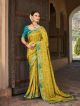 Mustard Floral Embroidery Fancy Saree