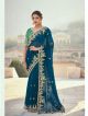 Blue Floral Embroidery Fancy Saree