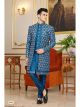 Teal Blue 3 Pcs Indo Western For Men