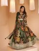 Olive and Multi Floral Printed Gown With Dupatta