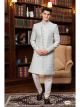 Sky Blue Jacquard Silk Nawabi Sherwani