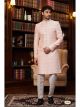 Peach Imported Jacquard Silk Nawabi Sherwani