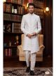 White Imported Jacquard Silk Nawabi Sherwani