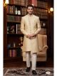 Light Gold Imported Jacquard Silk Nawabi Sherwani