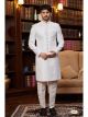 Off White Imported Jacquard Silk Nawabi Sherwani