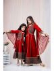 Maroon and Black Printed Anarkali Ethnic Mom and Daughter Matching Gowns