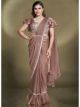 Rust ready-made pleated saree