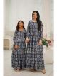 Blue Printed Mother Daughter Gown