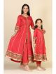 Red mother daughter twinning kurti with pant