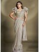 Grey ready-made pleated saree