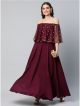 Wine Ankle Length Flared Dress