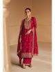 Dark Pink Embroidered Churidar/Palazzo/Pant Style Suit