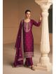 Purple Embroidered Churidar/Palazzo/Pant Style Suit