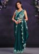 Teal Crepe Satin Silk Stitched Saree