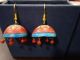 Red & Blue Wooden Jhumka Ear ring for women