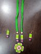 Thread trends Light  Green Color Silk Thread Necklace with Grand Pendant and Earrings Wood Necklace Set   