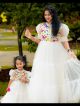 White Color Beautiful Work Mother Daughter Gown