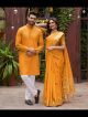 Assam Silk Couple Dress Haldi Yellow Saree & Kurta For Happy Couple