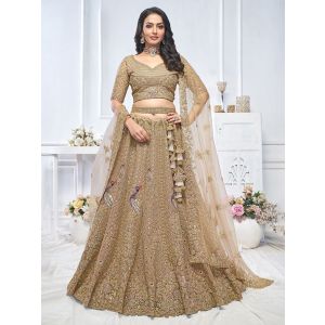 Brown Graceful Brown Embroidered bridal wear lehenga