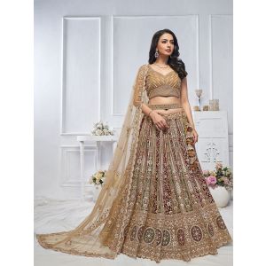 Musturd The Majestic leaf pattern bridal lehenga