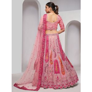 Pink Elegant Peacock and Paisley motifs rose Pink Silk color traditional lehenga choli