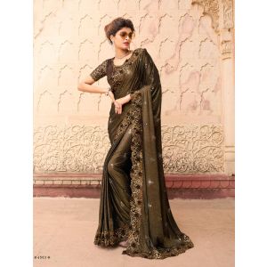 Olive Green Heavy Embroidered Saree