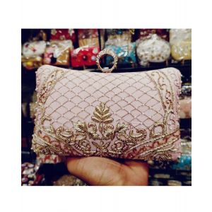 Baby Pink Hand Embroidered Clutch