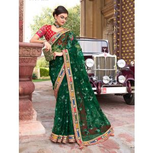 Green Heavy Embroidered Saree