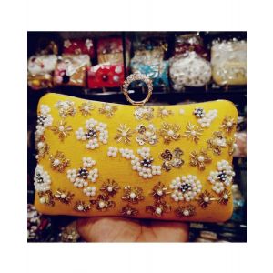 Yellow Hand Embroidered Clutch