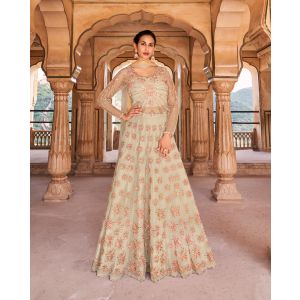 Golden Nude Indo-western Bridal Reception Gown – Mongas