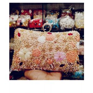 Peach Hand Embroidered Clutch