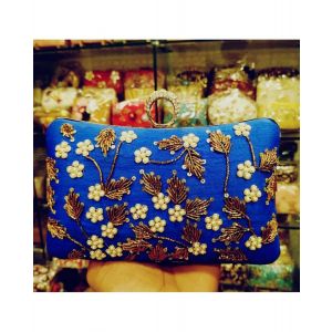 Royal Blue Embroidered Clutch