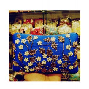 Blue Hand Embroidered Clutch